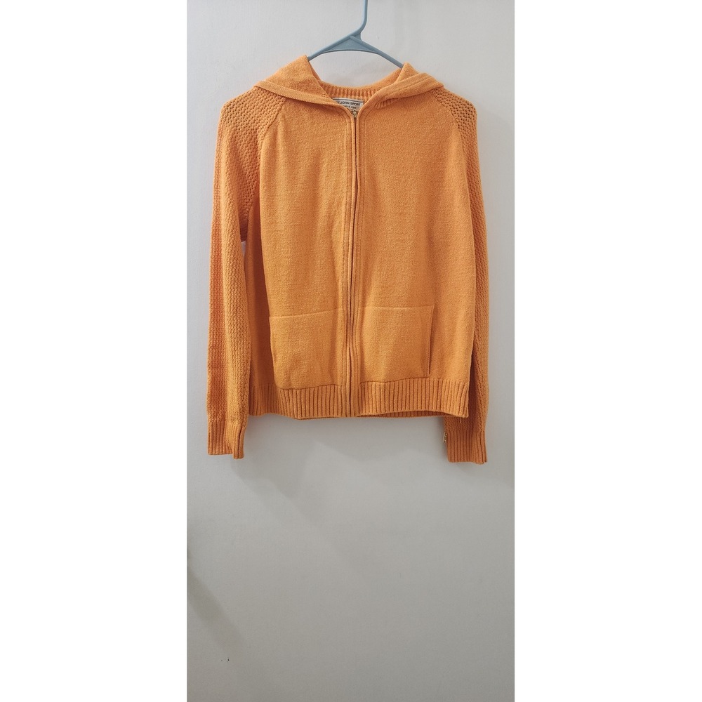 St John Sport Marie Gray‎ Orange Knit Zip Up Hoodie Sweater Marigold SP 05